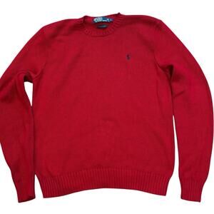 Vintage Polo Ralph Lauren Red Crew Neck Sweater 100% Pima Cotton Large Men's